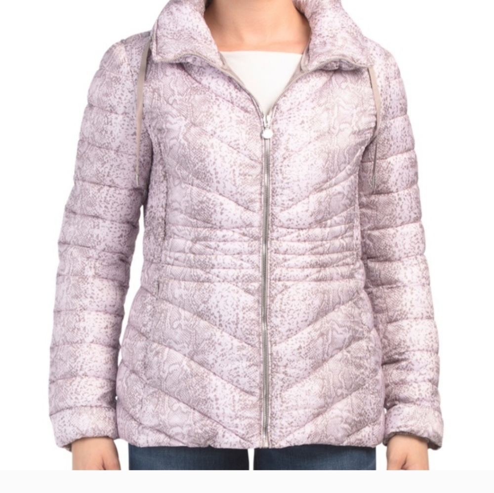 Bernardo snake print puffer jacket size large NWOT
